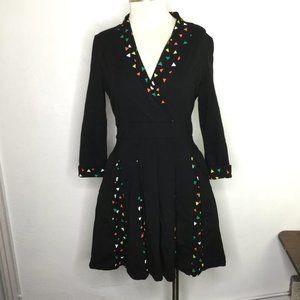 Dan Munier Fit & Flare Dress Triangle Print Multicolor/Black Size Medium